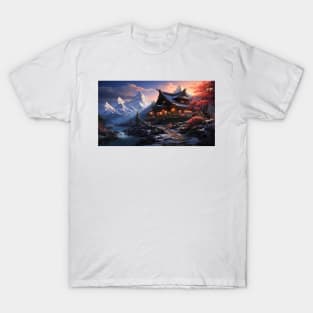 Beautiful house by the water There is a beautiful mountain scenery. T-Shirt